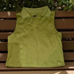 SO Juniors Olive Green Sleeveless Polo Top (M) NWT